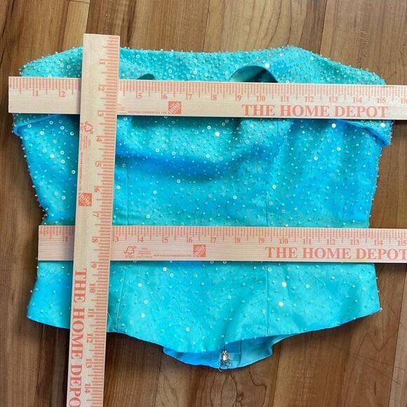 Vtg Y2K Mori Lee Beaded Corset Top Blue Strapless Sequin Prom Party Top Sz 7/8 - Picture 11 of 11